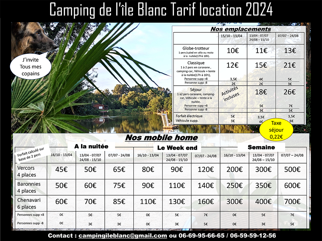 Tarifs Camping 2024